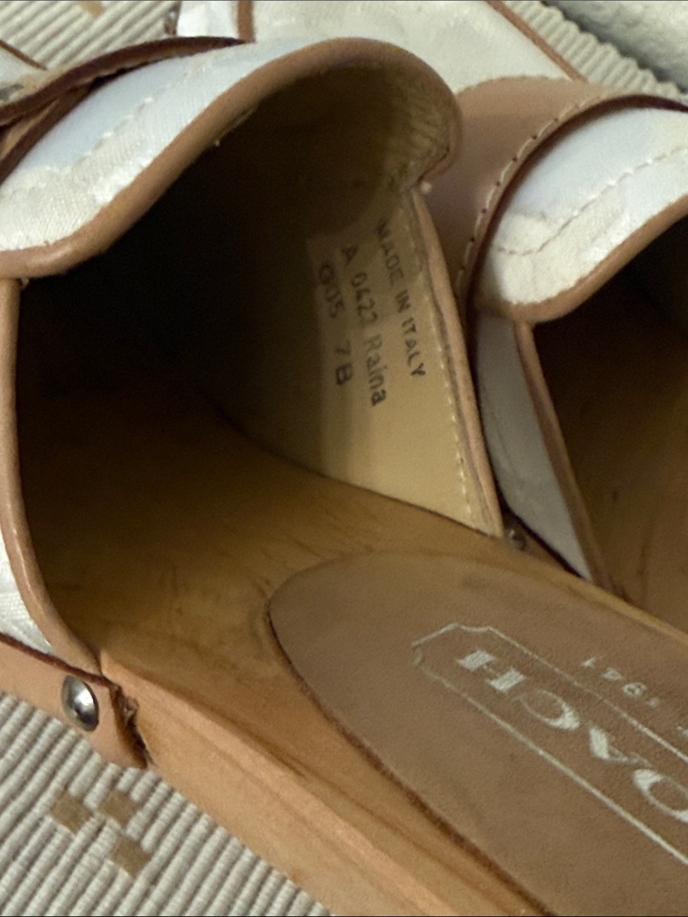 Coach Raina Signature Jacquard Wooden Clogs Mules Tan White Size 7 - Picture 7 of 14